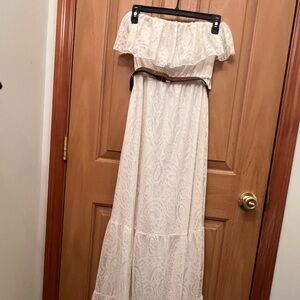 NWT Allen B. Cream Strapless Lace Maxi Dress Size Small